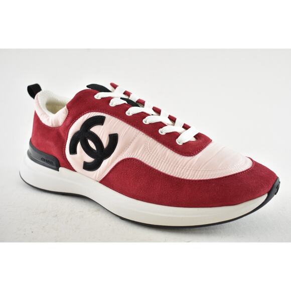 Chanel 21P Mens Pink Black White CC Logo Low Top Lace Up Trainer Sneaker 44 11 - Picture 6 of 14
